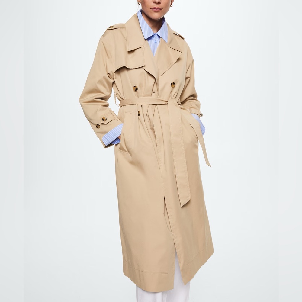 Mango Cotton Classic Trench Coat, Beige, XS